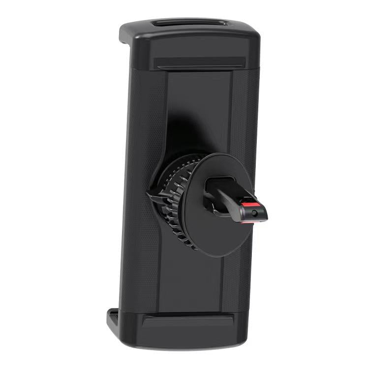 Car air vent phone holder with circular vent clamp and pivot arm, black