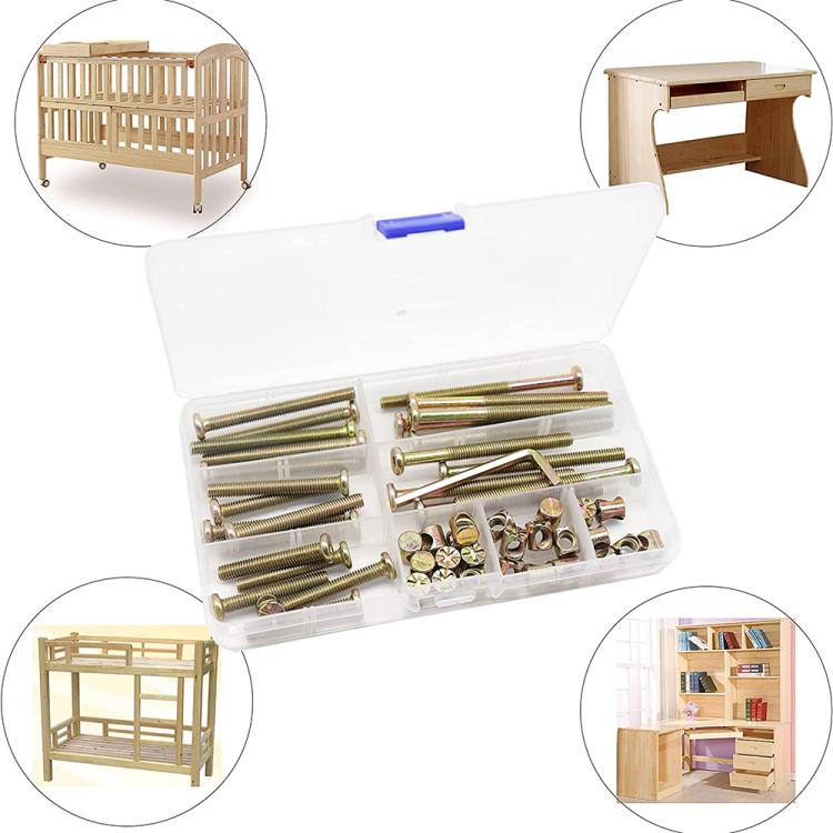 Zinc-plated hex socket screws and hex nuts kit in clear plastic organizer tray
