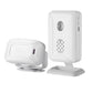 White wireless infrared doorbell receiver on stand with matching sensor module, side view