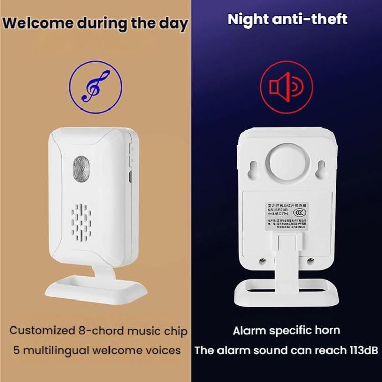 Wireless infrared doorbell receiver front and rear views on tabletop stand