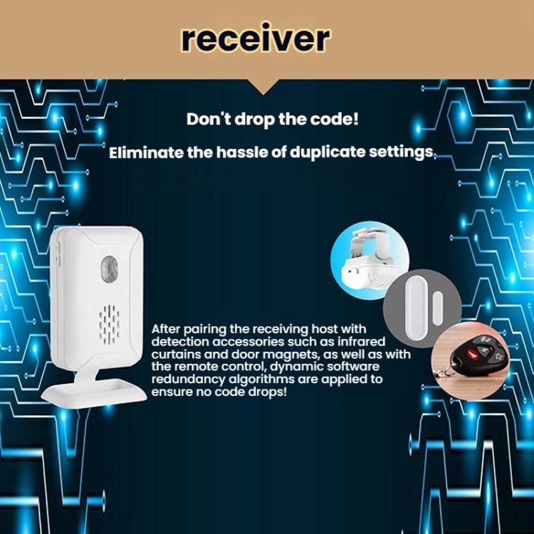Wireless infrared doorbell receiver with key fob remote, pairing and code diagram