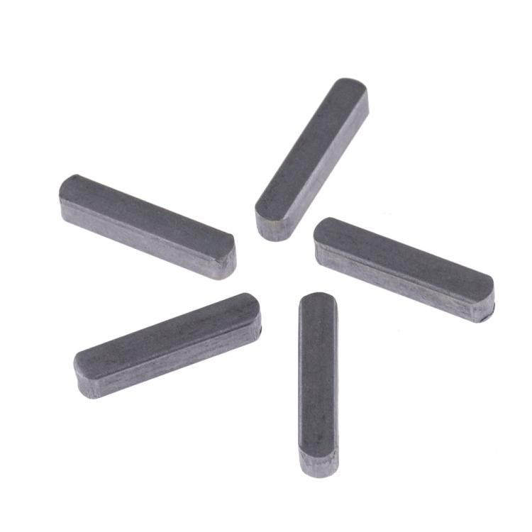 Loose feather pin keys, five dark metal pins with squared ends