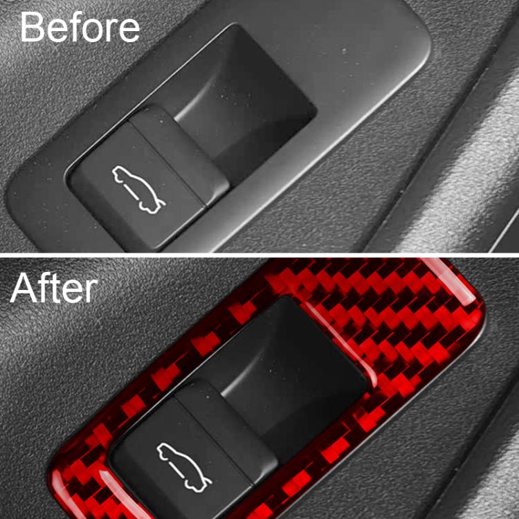 Red carbon-fiber trunk switch decorative sticker surrounding a push-button