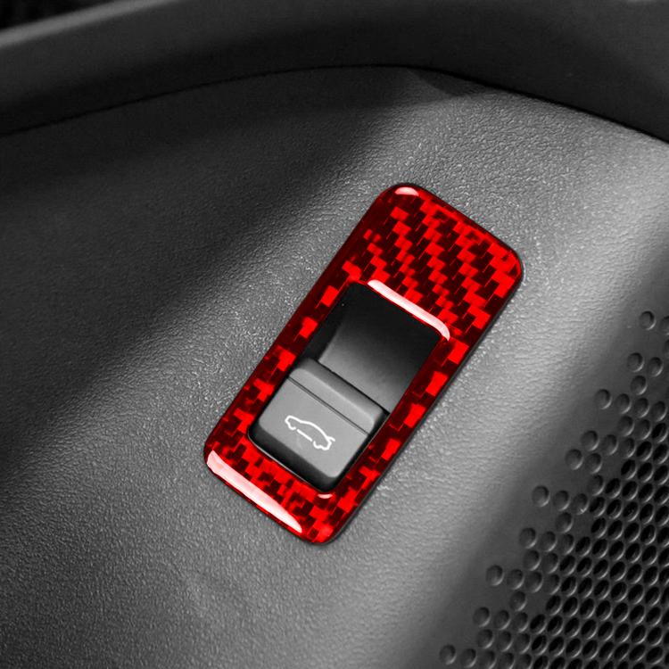 Red carbon-fiber trunk switch decorative sticker around a push-button