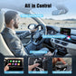 Mini square CarPlay wireless adapter mounted near dashboard vent, white arrow symbol.