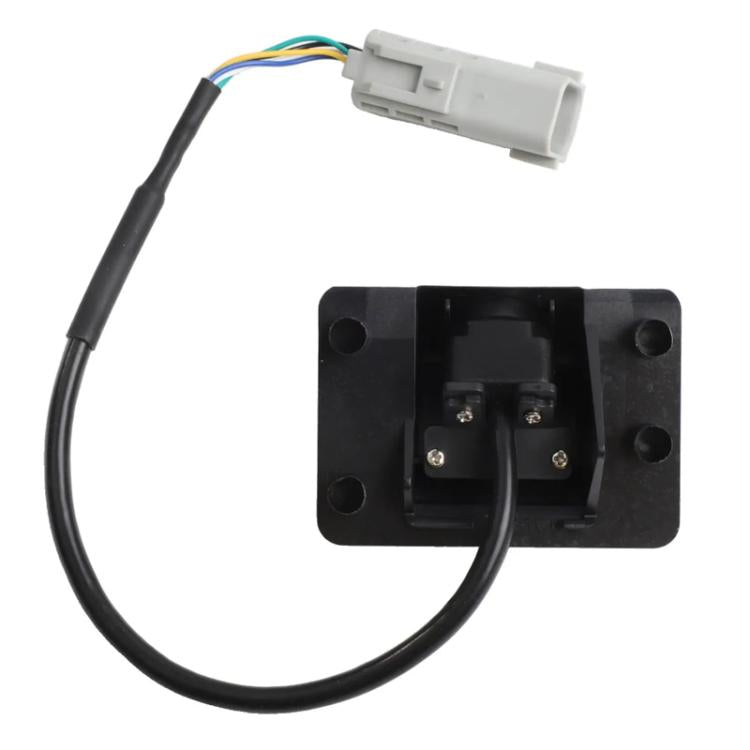 Rear view camera mounting base with terminals and wire lead