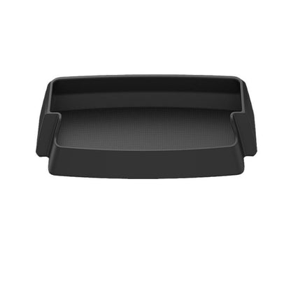 Center console armrest storage box, dark matte black tray with open compartment