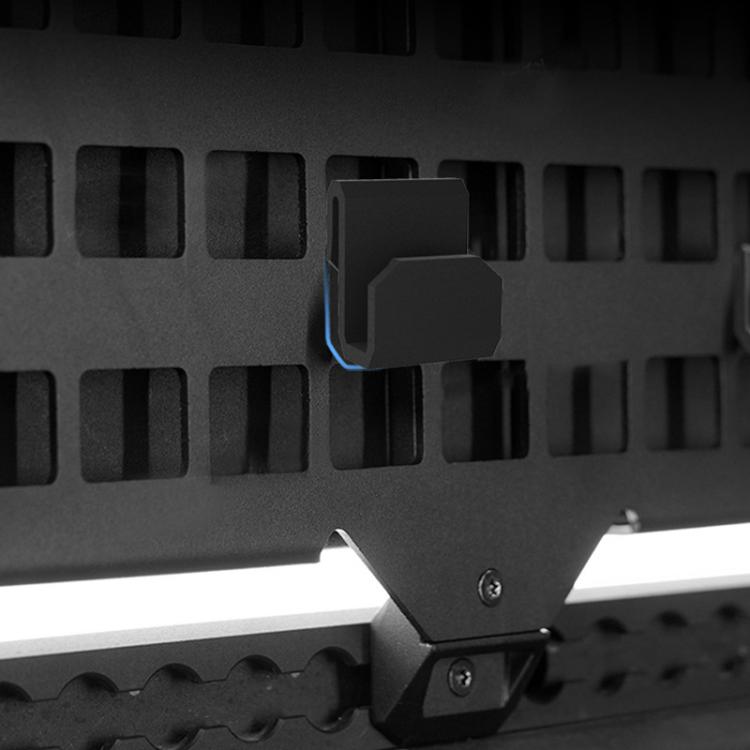 Black MOLLE trunk panel hook mounted on perforated panel