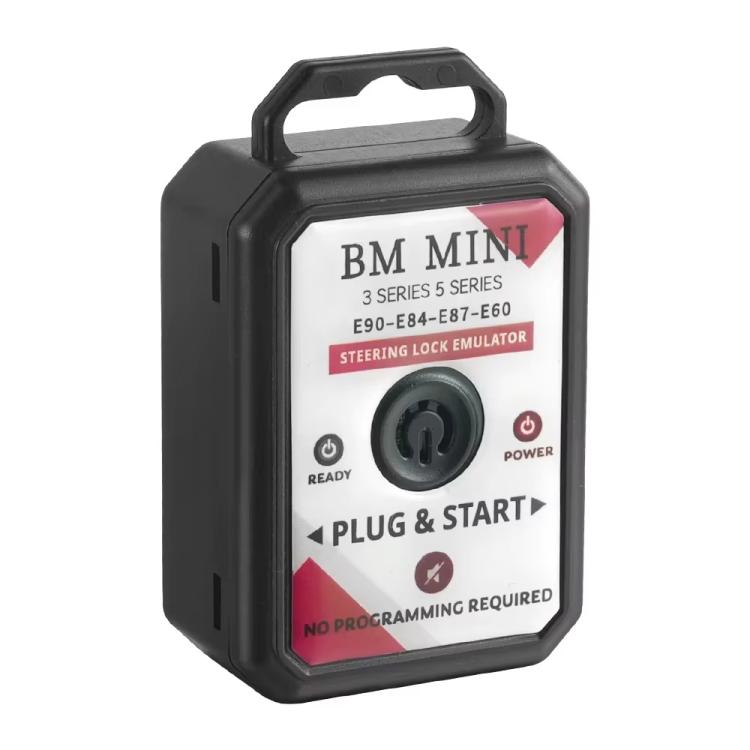 Steering lock emulator keyfob-style device front view with Plug & Start label