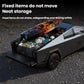 Black trunk net storage bag secured over cargo to prevent shifting