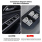 Window lift button sticker on black door panel, silver button covers after installation