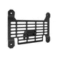 Black quick-release license plate frame with perforated grille and four mounting holes