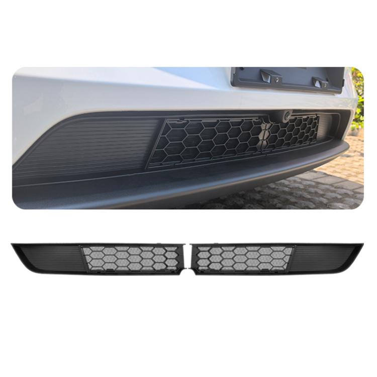 Front bumper grille insect screen with hexagon mesh center and dark side bars
