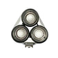 Shaver blade and bracket set with three cutting heads in black and silver