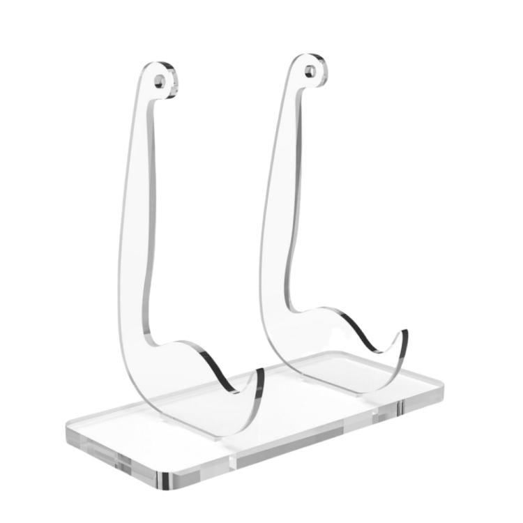 Clear acrylic plate, postcard and record stand with U-shaped holders on base
