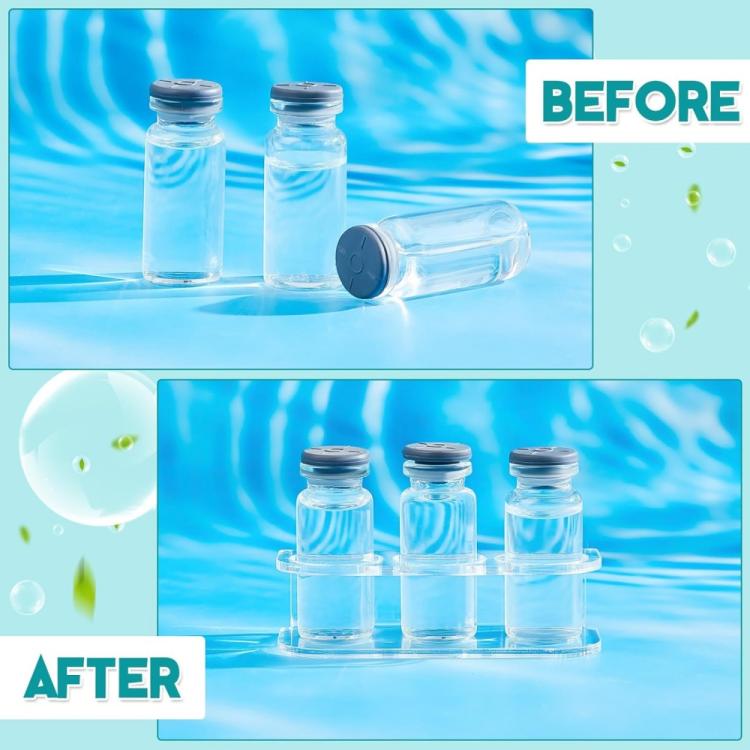 Three bottles arranged in a countertop storage stand with three circular holders