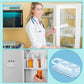Doctor using a cabinet shelf organization setup with a three-hole bottle stand