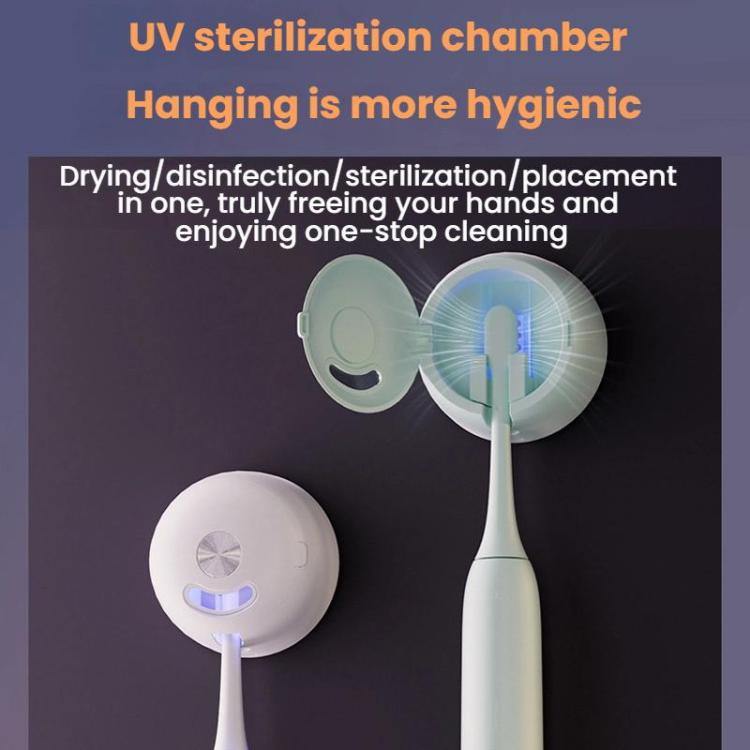White UV sterilizer and toothbrush holder, lid open with UV chamber
