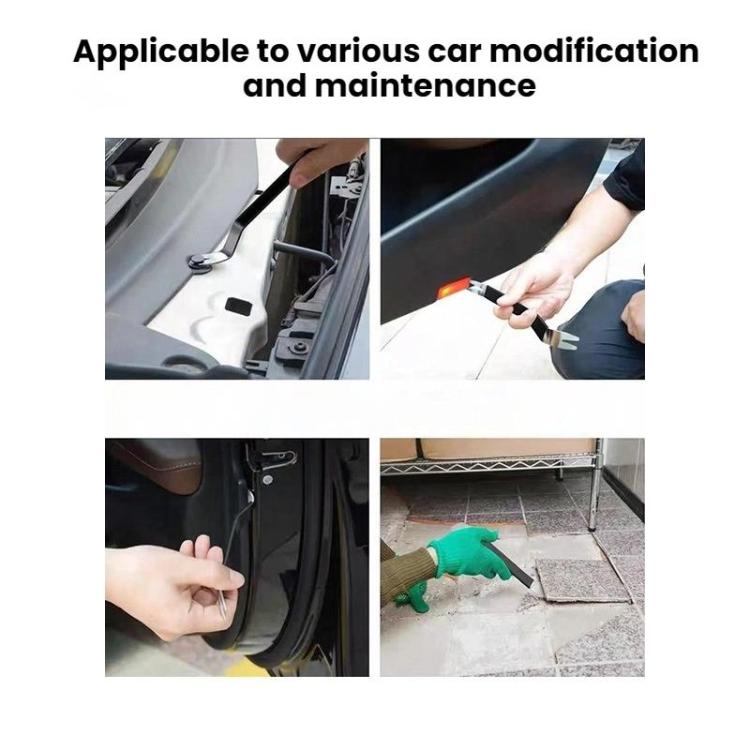 Hands using blue and silver car panel removal clips to detach door trim