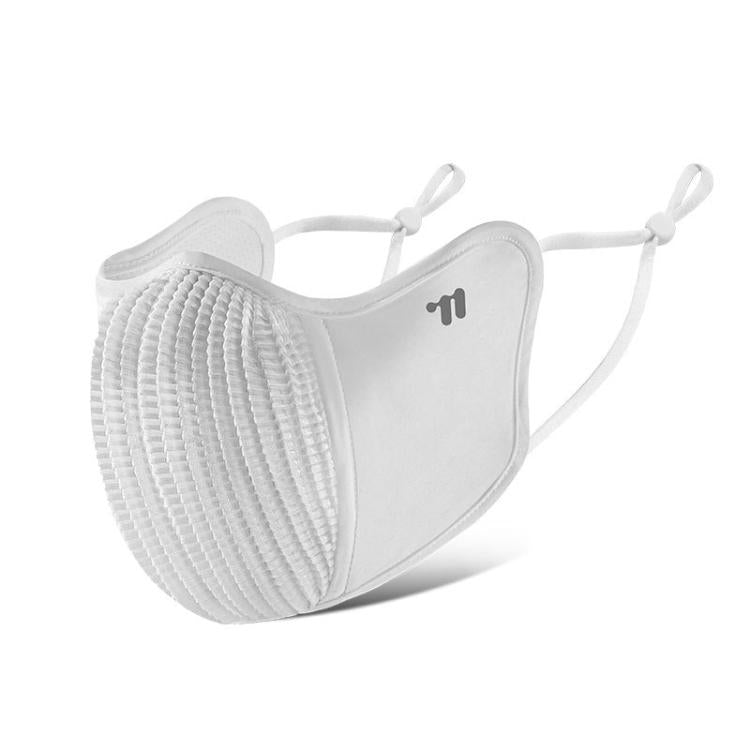 White breathable face mask with textured mesh front and adjustable ear straps