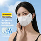 White cooling face mask covering nose and mouth with ear-loop straps