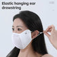 White face mask with mesh panel and hanging ear strap drawcord