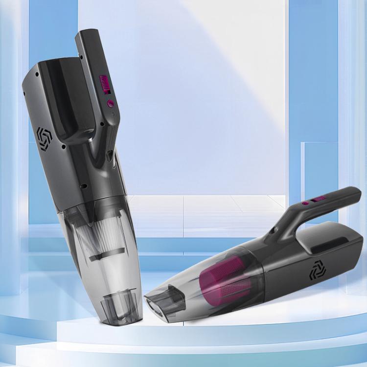 Compact handheld vacuum cleaner with extension nozzle and car-floor brush, black/gray