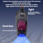 Handheld vacuum nozzle with dust box and blue light beam, black/gray with pink filter