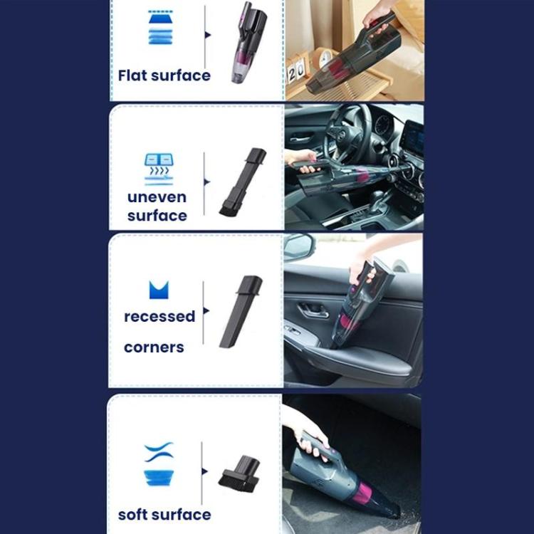 Handheld vacuum cleaner with flat nozzle for car and desktop crevices, black design