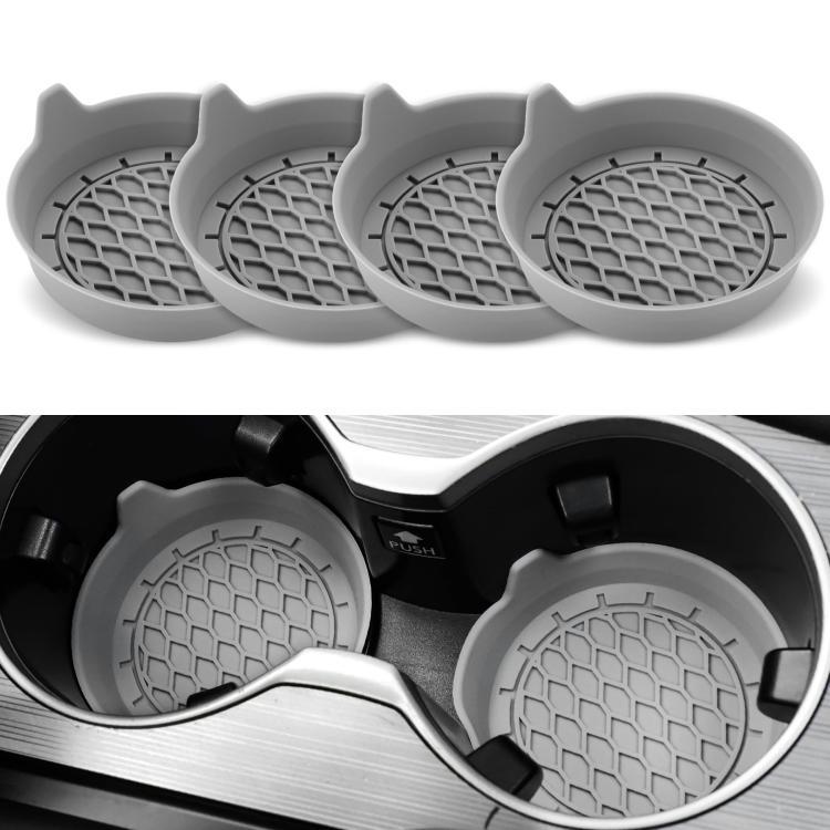 Gray silicone car coaster set of 4 with raised anti-slip tread pattern