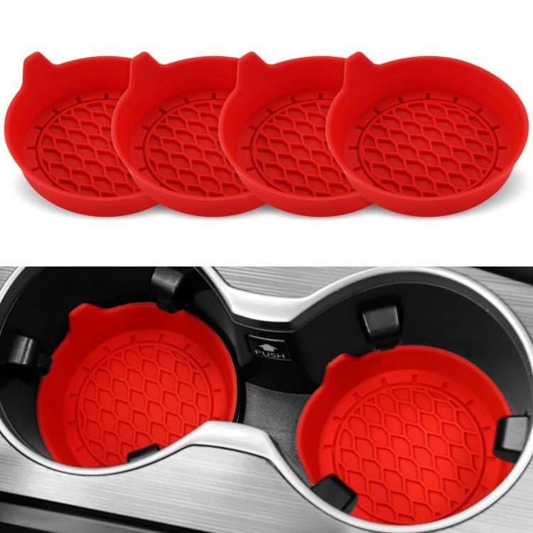 Red silicone car coaster set of 4 with textured anti-slip tread pads