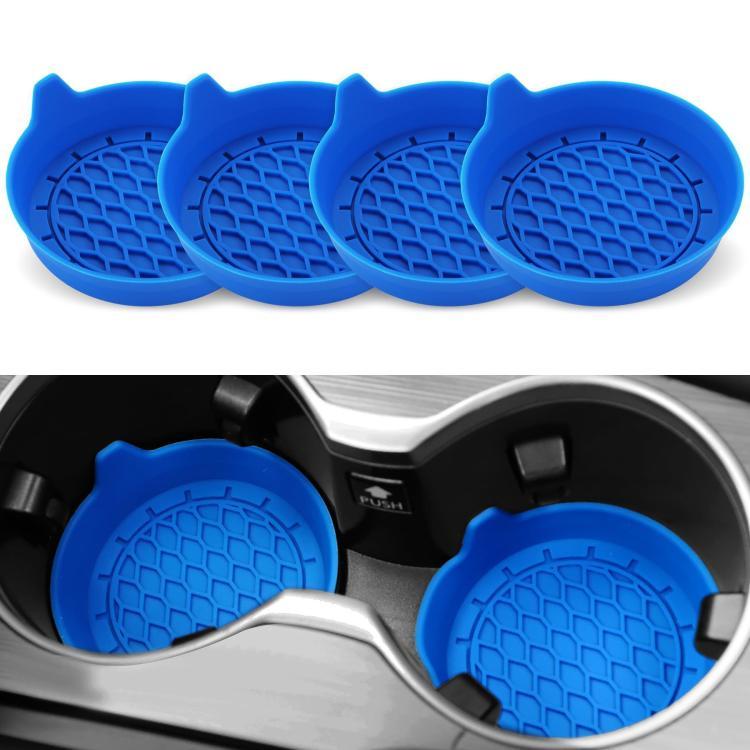 Blue silicone car coaster set of 4 with raised anti-slip tread pattern