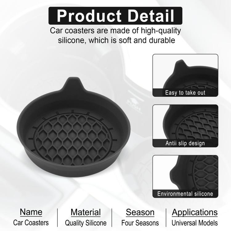 Black silicone car coaster with circular anti-slip texture and easy-grip edge