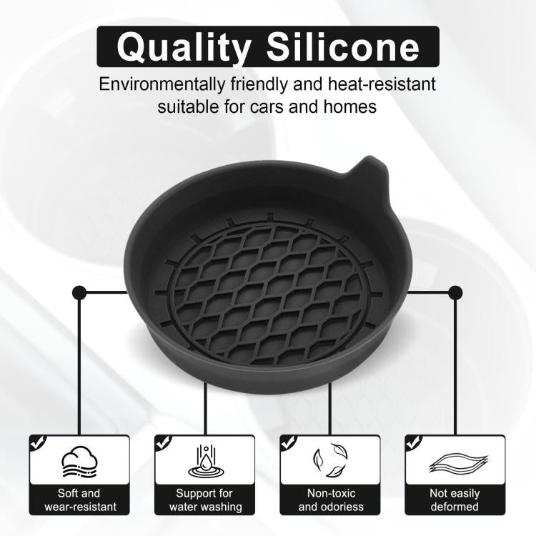 Black silicone car coaster with textured anti-slip surface and raised rim handles