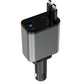Compact car charger with LED indicator and dual plug connectors, side view