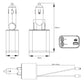 Retractable car charger with cable and dual plug heads, with size diagram