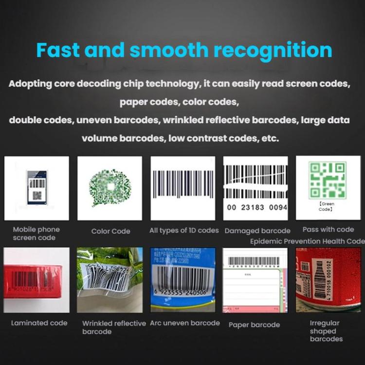 Barcode and QR code examples shown for scanner compatibility