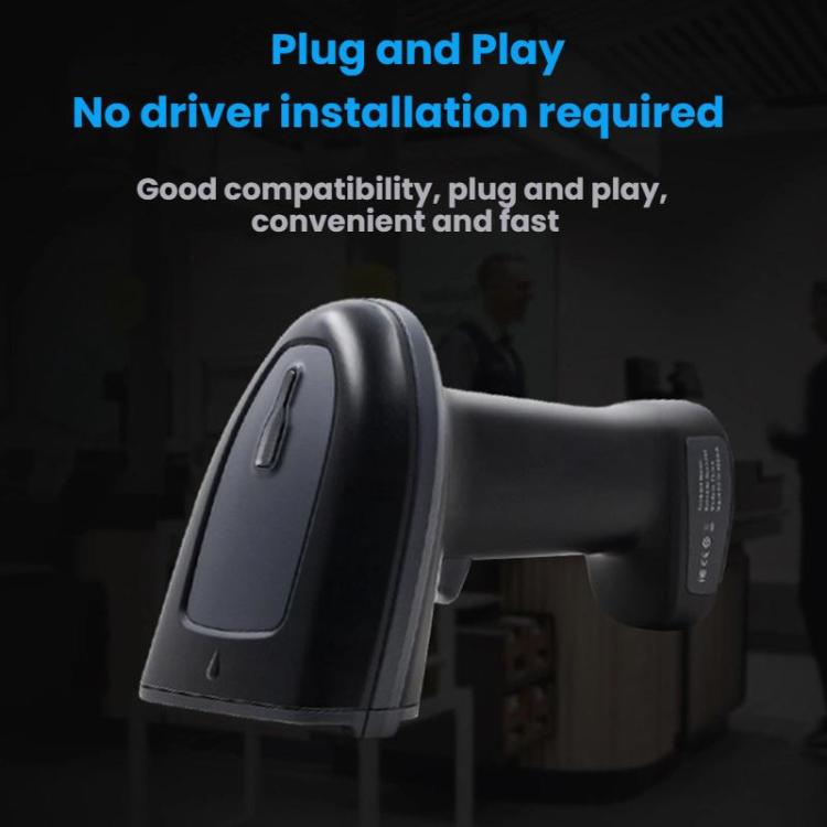 Wireless QR barcode scanner, dark gray handheld with side button panel