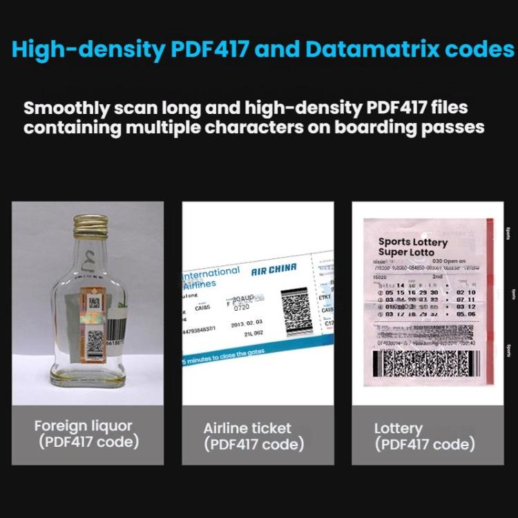 QR and barcode scanning examples: PDF417, Datamatrix, and lottery codes