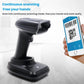Black wireless barcode scanner with stand base, continuous scanning setup