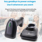 Black barcode scanner and charging base docked together, auto-charge configuration