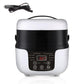 Car-mounted 2L rice cooker with cable, white/black body and control panel with red display
