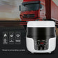 2L portable car rice cooker with push-button control panel and steaming options, white/black