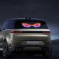 Rear car windshield LED eye sticker lights glowing in purple and blue