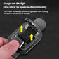 Car sun visor glasses holder open view with snap mechanism and gray protective pad