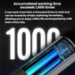 Mini electric milk frother body with blue-lit interior, stainless and black housing