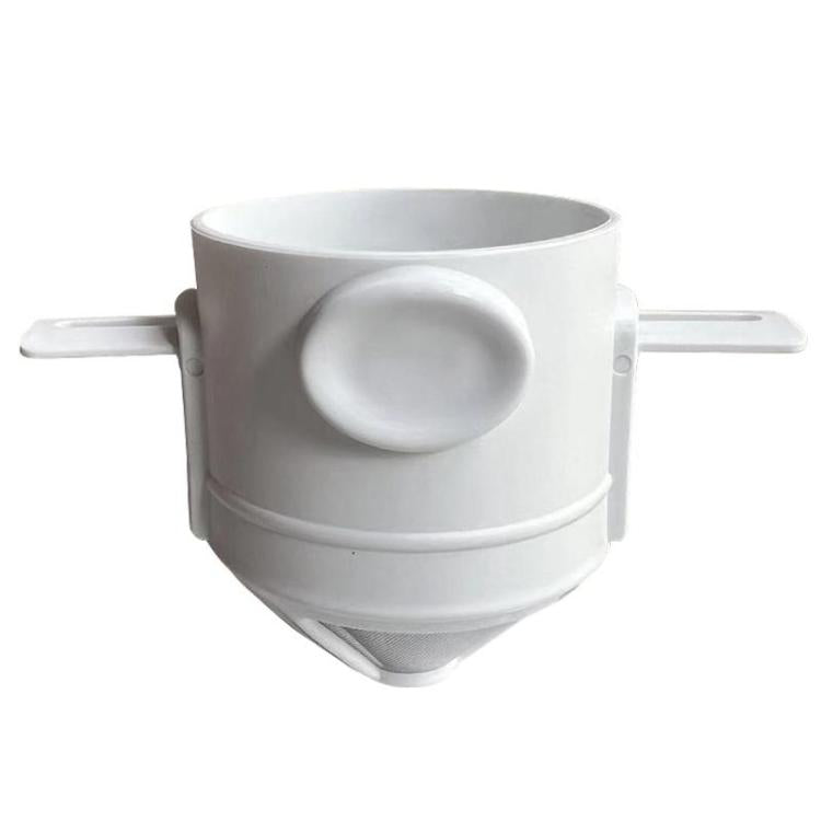 White portable coffee filter cup with integrated mesh cone and side handles
