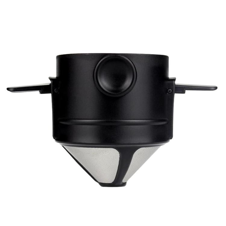 Black portable coffee filter cup with mesh filter cone and side handles