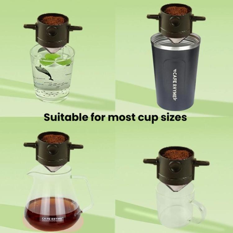 Coffee filter cup cone shown over cups for different size brews