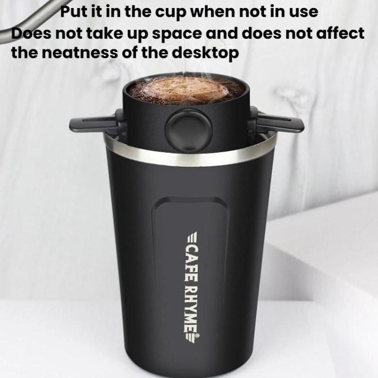 Black portable coffee filter cup with lid and open brewing top